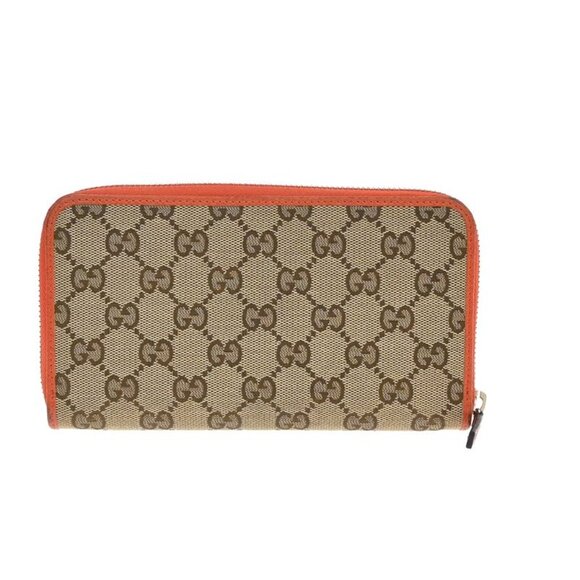 Gucci Long Wallet Round Zipper GG Canvas Leather Orange Beige 33 Kb040 - Picture 3 of 13